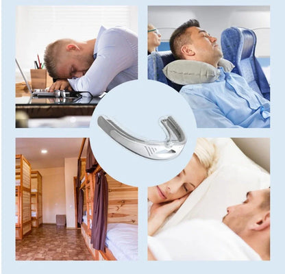Anti-snoring device braces in white and black, made from food-grade silicone