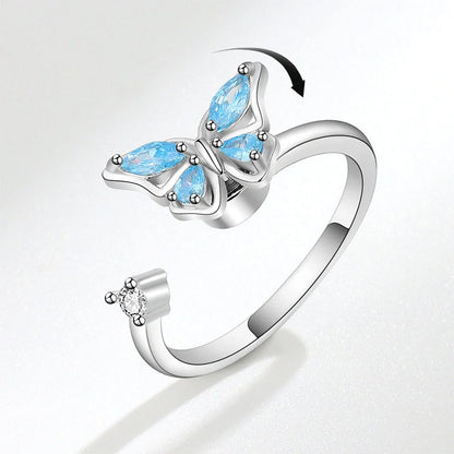 Adjustable rotatable butterfly ring for women with zircon inlay, available in multiple designs