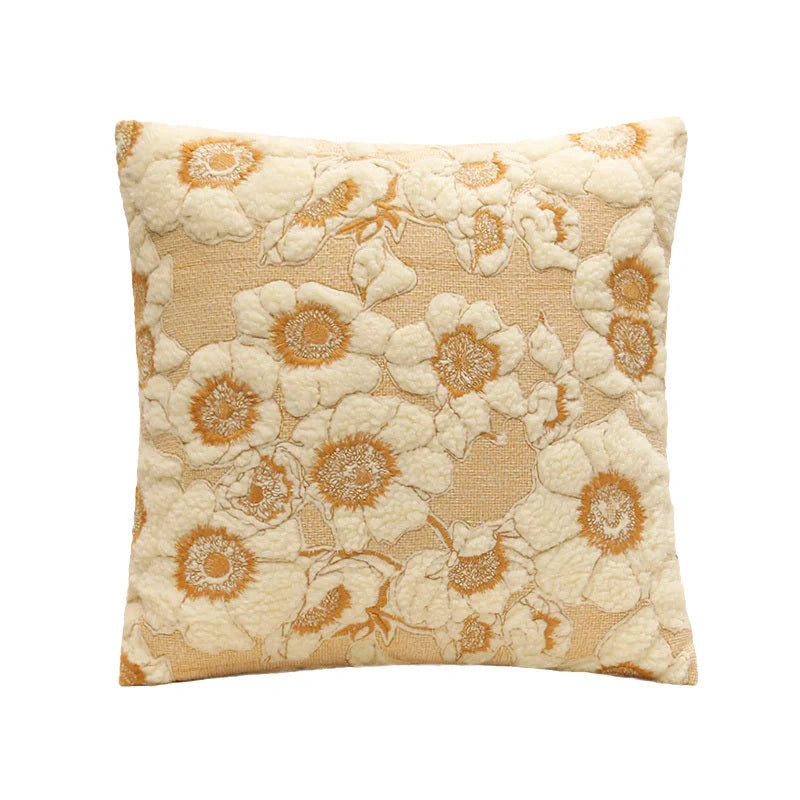 French vintage cotton pillow cover with sunflower design, perfect for home decor