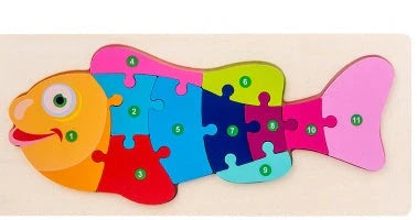 Wooden animal number puzzle for children, educational toy with vibrant colours