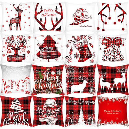 Merry Christmas cushion cover with elk and Santa Claus design in plush fabric