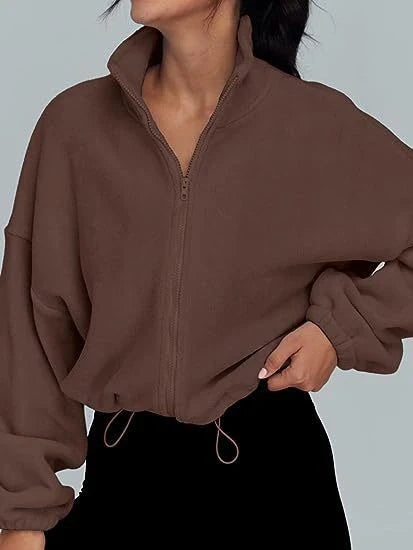 Women's polar fleece jacket with stand collar and zipper in various colours