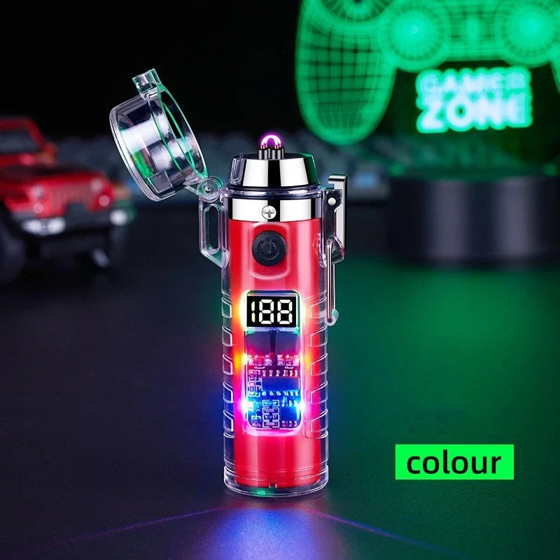 Transparent shell dual arc USB charging lighter with LED power display