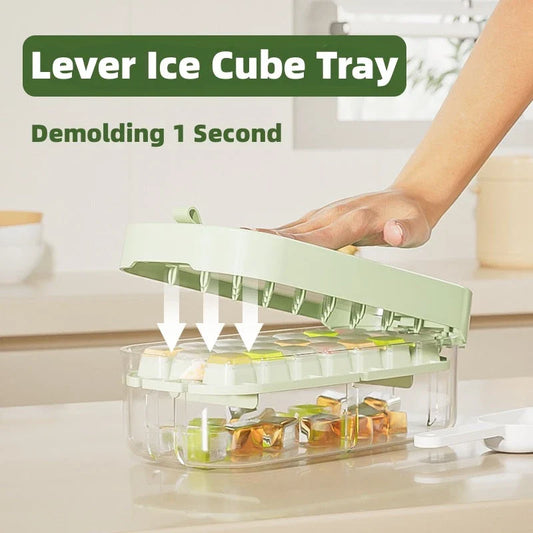 Versatile ice cube tray with high capacity, easy release, and dedicated storage compartment for included ice shovel
