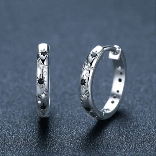 Elegant French Zircon Star and Moon Earrings with copper base and natural finish