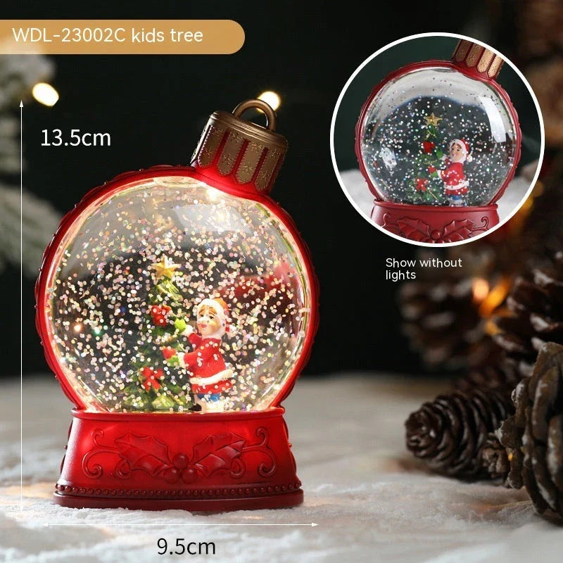 Luminous Christmas decoration with flame-like LED lighting, available in various festive designs including an old man, snowman, children's tree, and angel figure