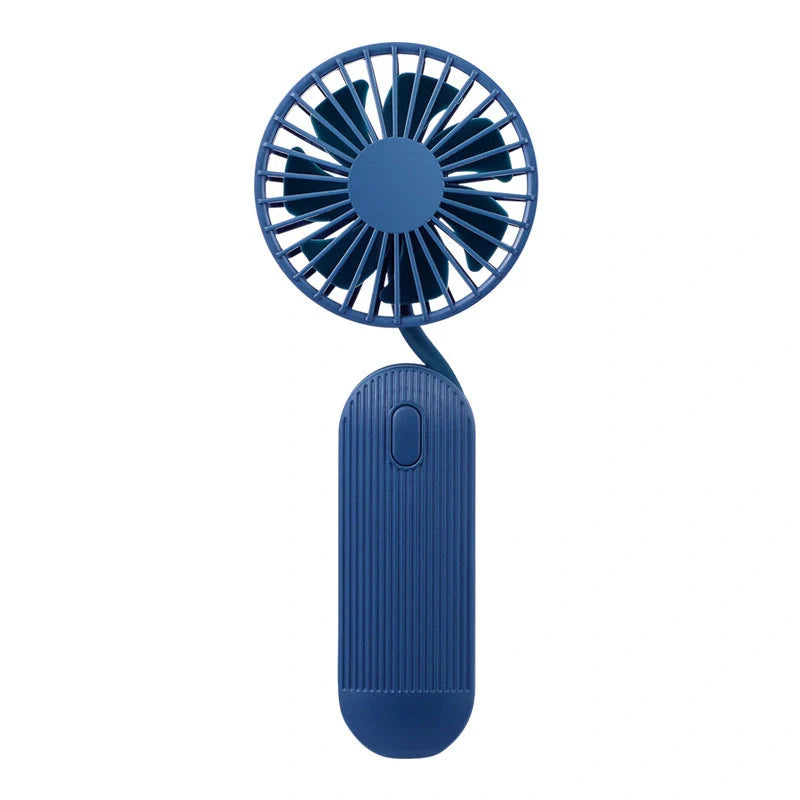 Rechargeable handheld fan in white, blue, and green with 2000mAh battery and silent operation