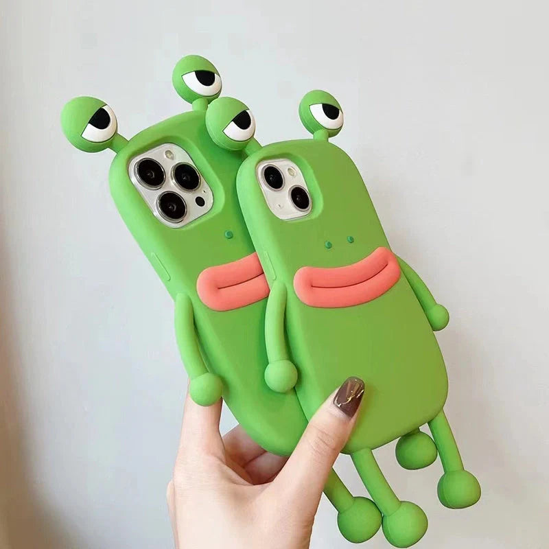3D Cartoon Kawaii Silicone Phone Case for iPhone with cute frog design
