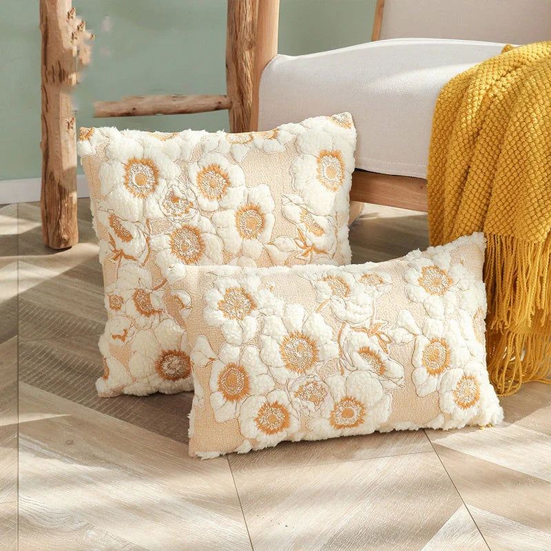 French vintage cotton pillow cover with sunflower design, perfect for home decor