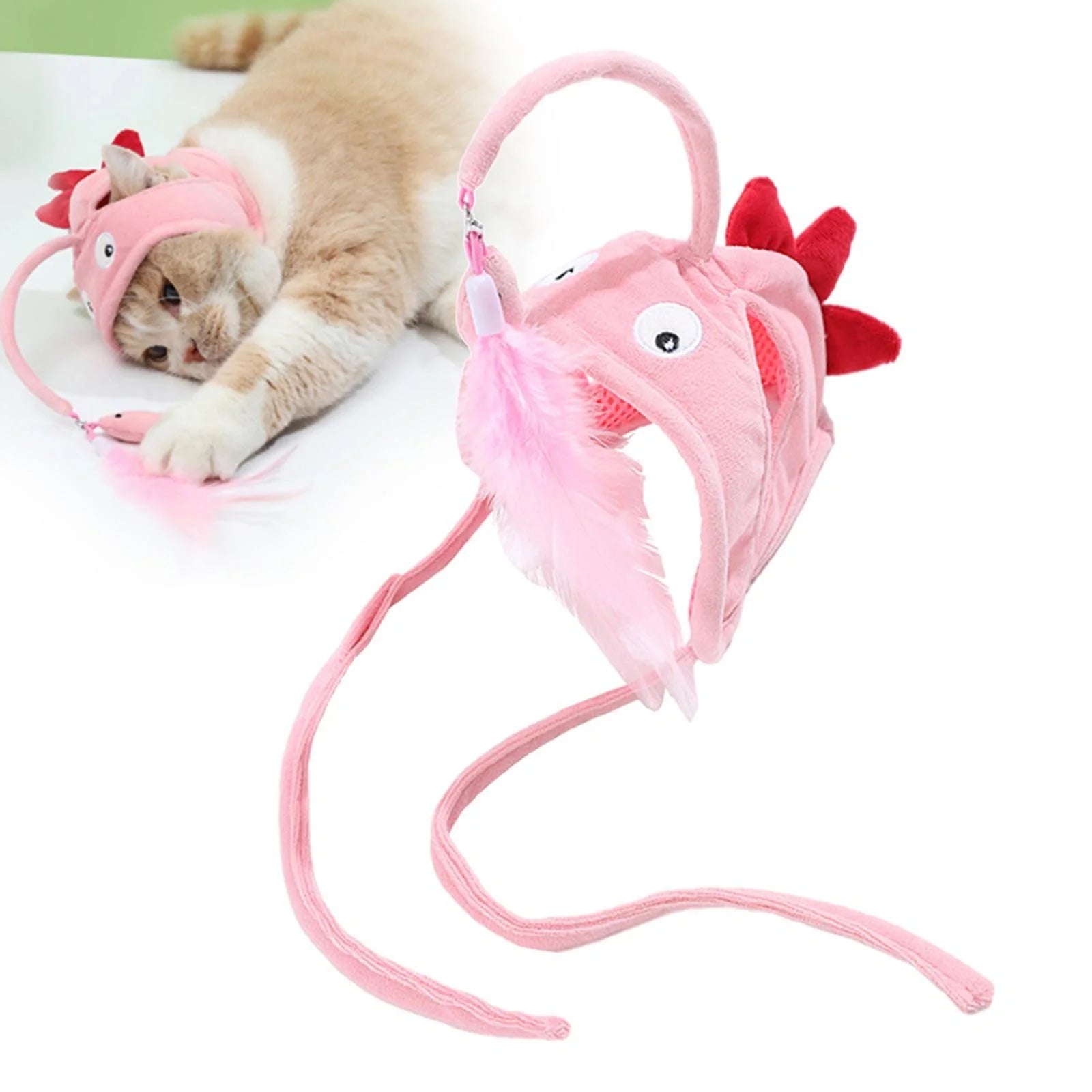 Adjustable head wearing feather funny cat stick toy for indoor play