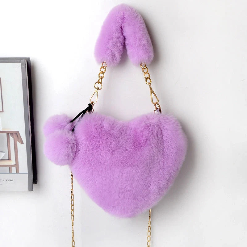 Love Bags Soft Plush Heart-Shaped Handbag for Women in various colours