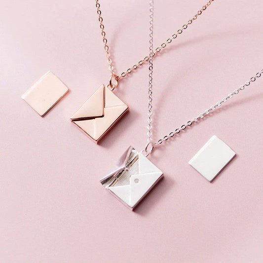 Elegant titanium steel envelope pendant necklace with adjustable chain, versatile for any occasion