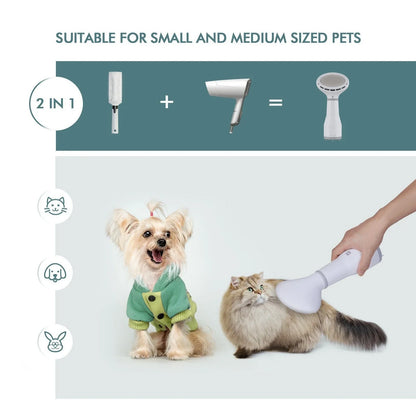 Premium pet hair dryer with noise reduction technology and stainless steel slicker brush attachment