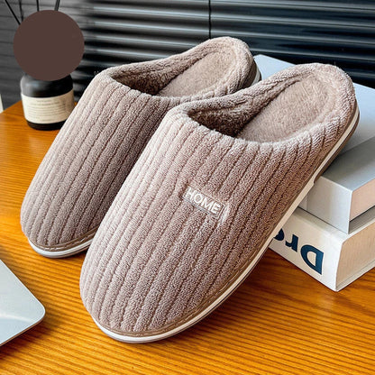 Cozy plush slippers in various colors with non-slip soles for indoor comfort and warmth