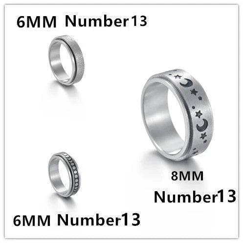 Titanium steel rings with captivating celestial designs including stars, moons, and floral motifs