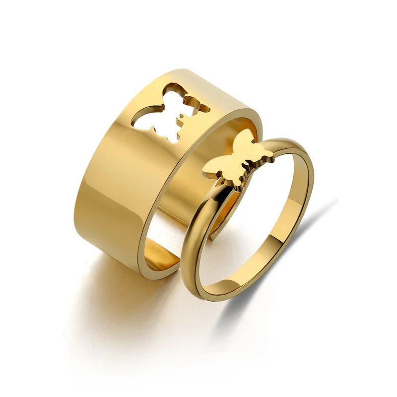 Stunning titanium steel rings with geometric designs in gold and steel finishes