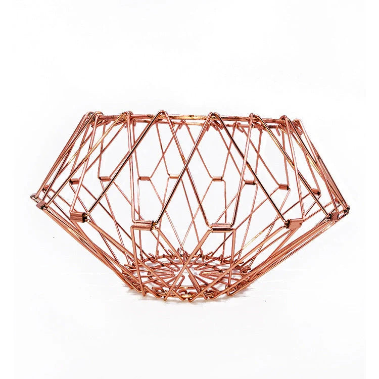 Stainless steel foldable fruit tray with copper finish for kitchen storage