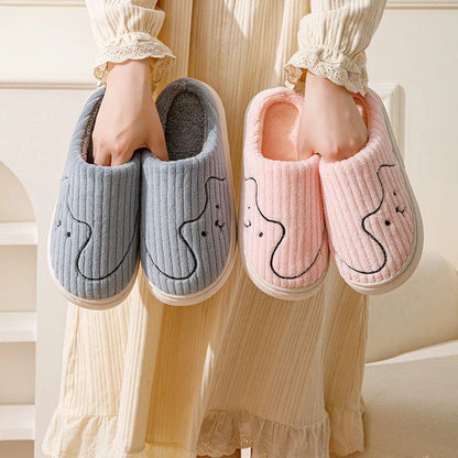 Comfy cat-themed slippers with plush material, striped pattern, and variety of color options