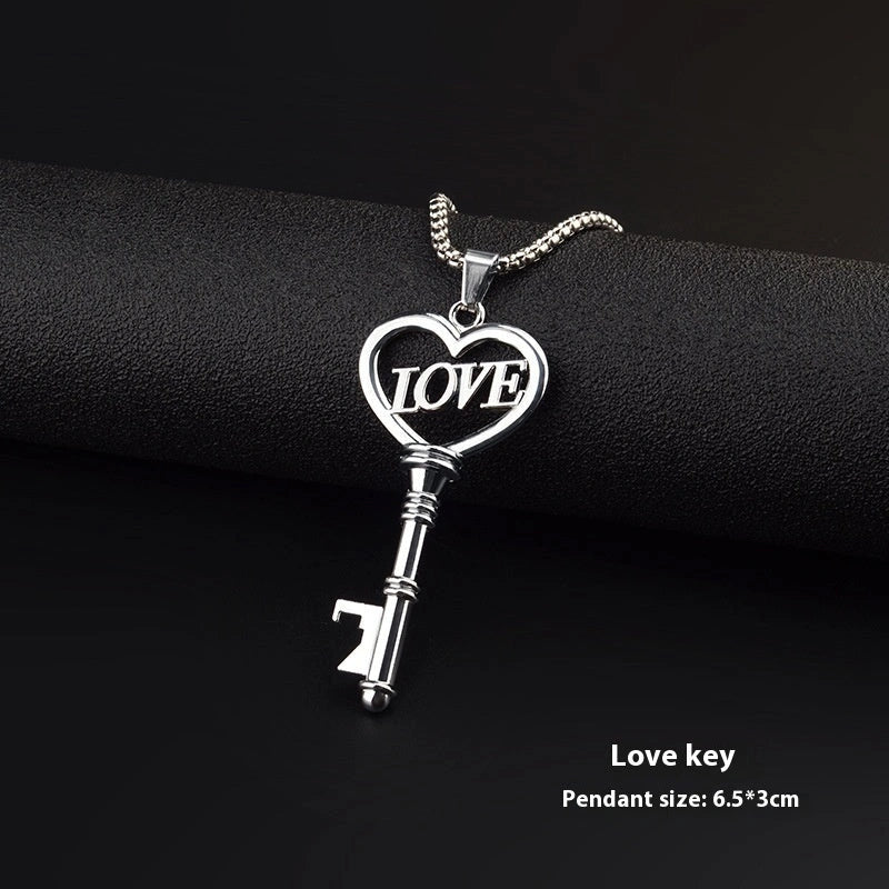 Elegant stainless steel heart key pendant choker necklace for women