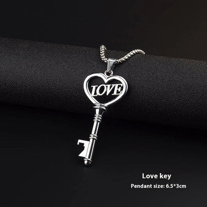 Elegant stainless steel heart key pendant choker necklace for women