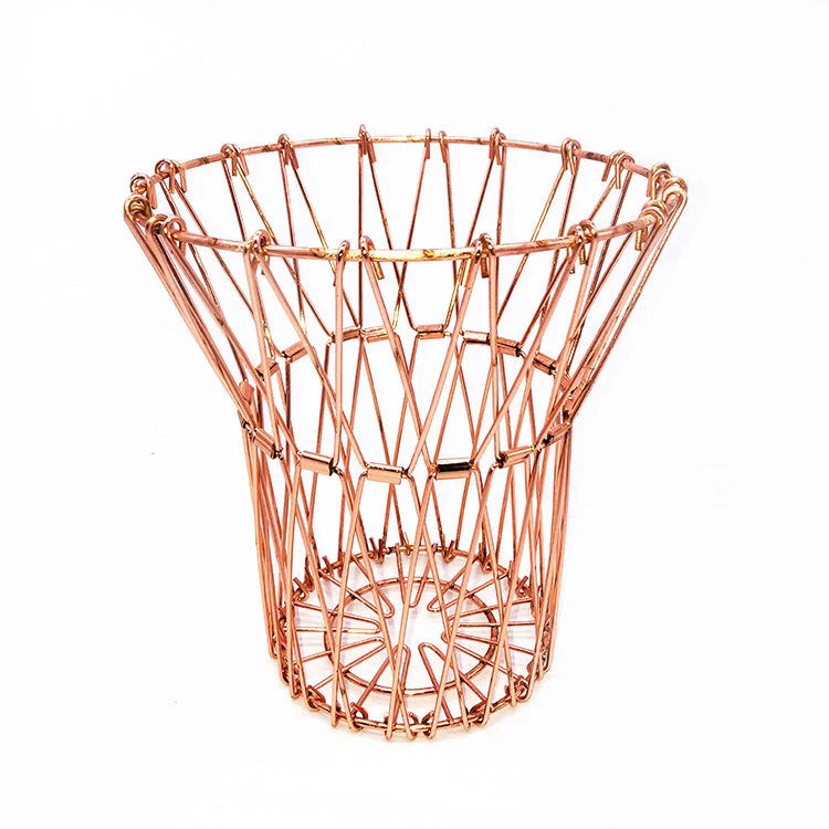Stainless steel foldable fruit tray with copper finish for kitchen storage