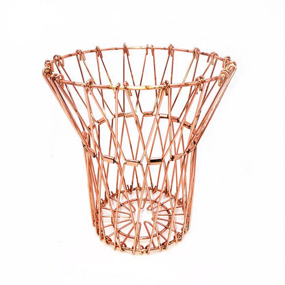 Stainless steel foldable fruit tray with copper finish for kitchen storage