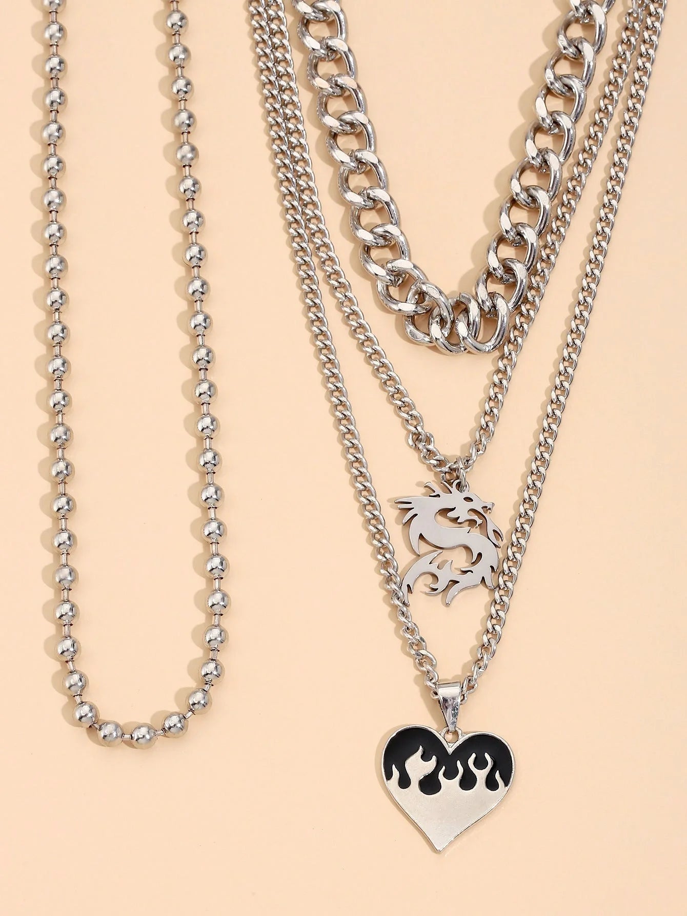 Simple Love Dragon Pendant with adjustable alloy chain in silver electroplated finish