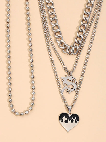 Simple Love Dragon Pendant with adjustable alloy chain in silver electroplated finish