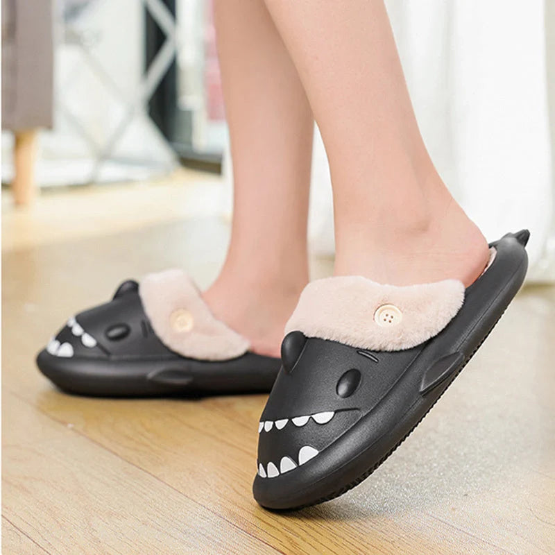Winter Shark Shoes House Slippers with Button EVA Couple Slippers in various colours