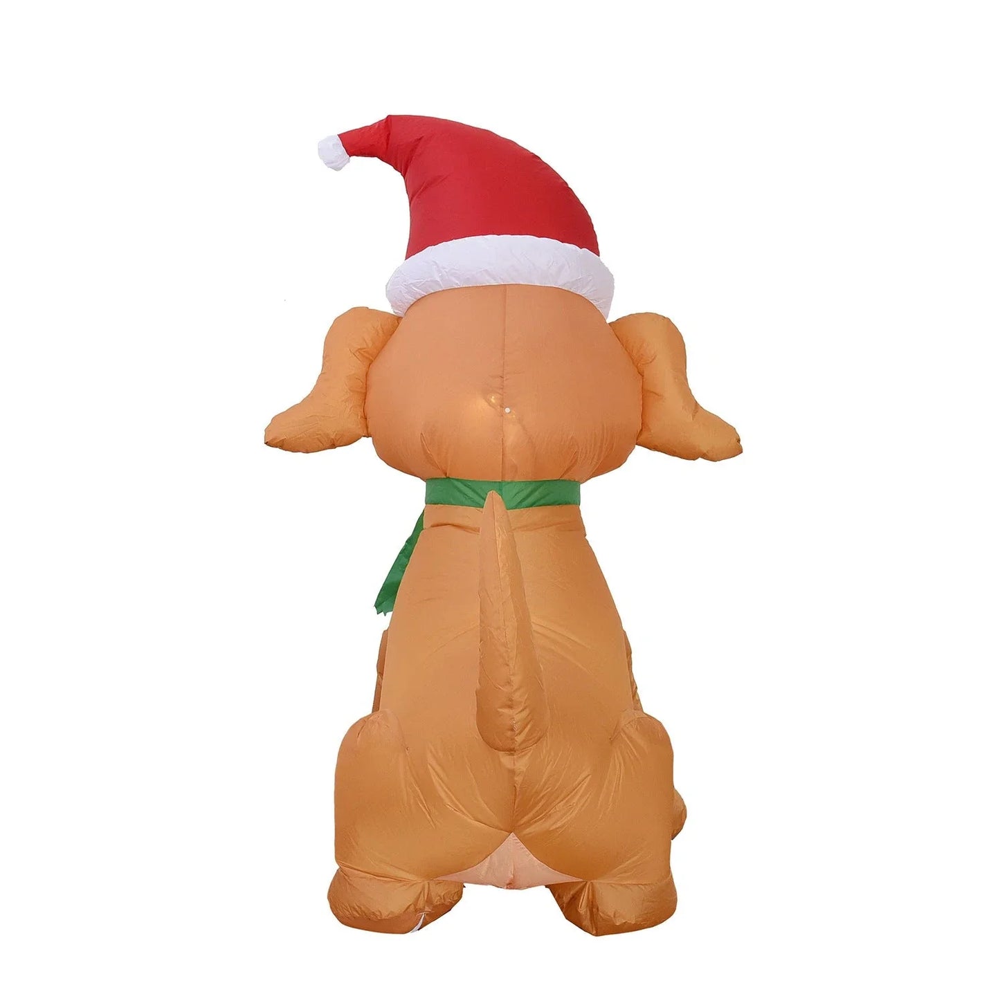 Inflatable Christmas bear decoration with LED lights, sand bag, and ground stakes for secure outdoor display