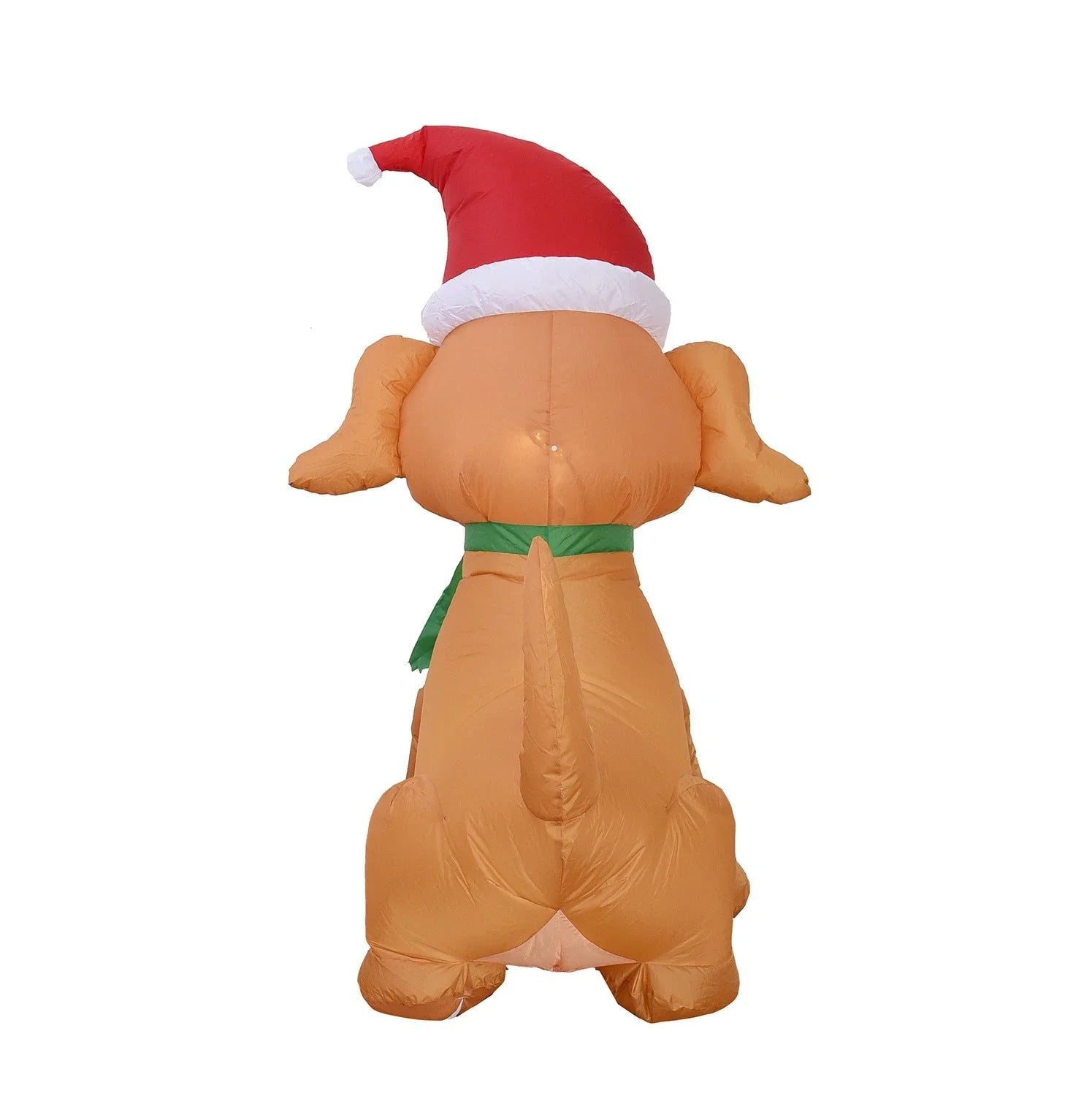 Inflatable Christmas bear decoration with LED lights, sand bag, and ground stakes for secure outdoor display
