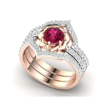 Rose gold floral engagement ring set with elegant design and premium materials