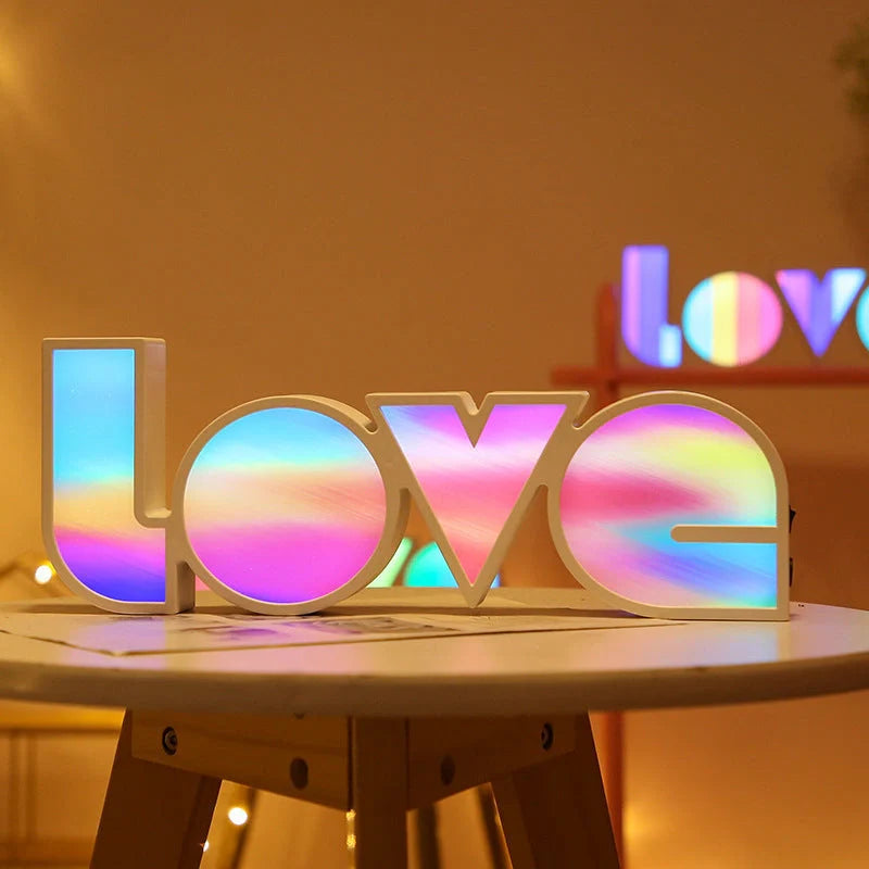 Rainbow-style LED LOVE light with "LOVE" design for romantic and festive decor