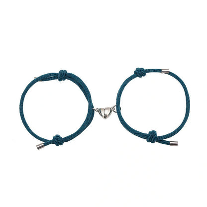 Adjustable nylon love magnetic bracelet with sticky metal heads in various colours