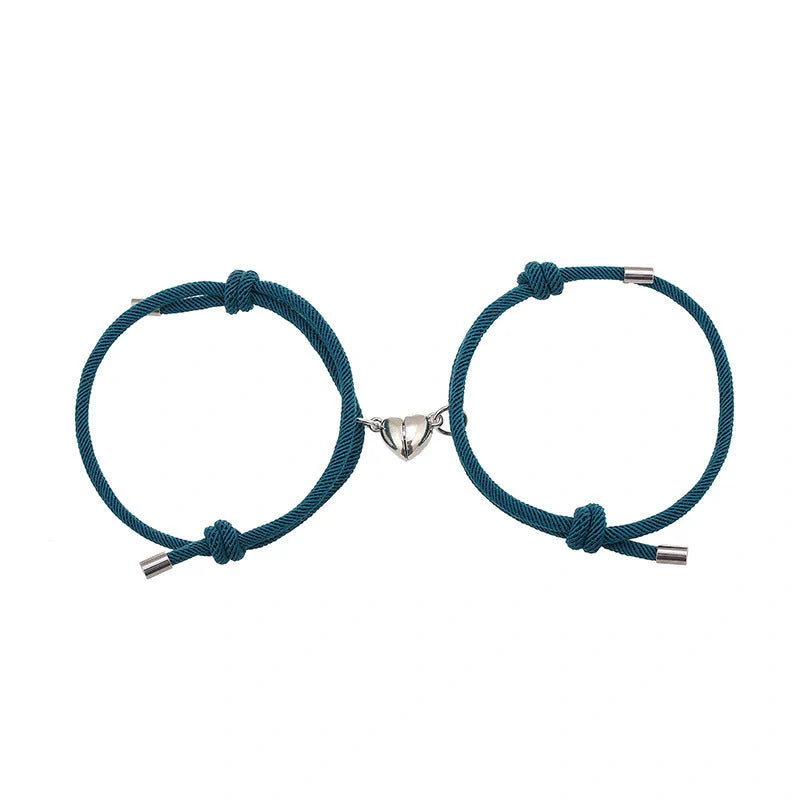 Adjustable nylon love magnetic bracelet with sticky metal heads in various colours