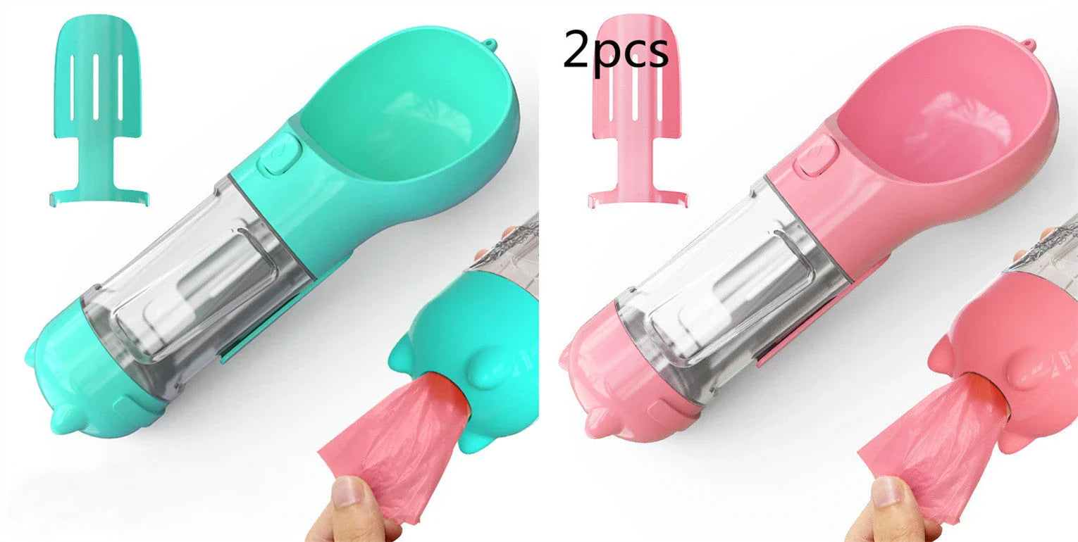 Versatile 3-in-1 Pet Water Bottle with Feeding Bowl and Waste Bag Storage