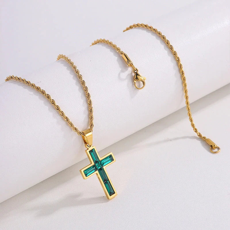European and American style titanium steel diamond cross necklace with no colour fading