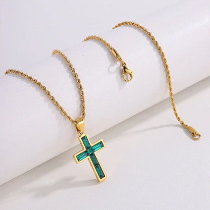 European and American style titanium steel diamond cross necklace with no colour fading