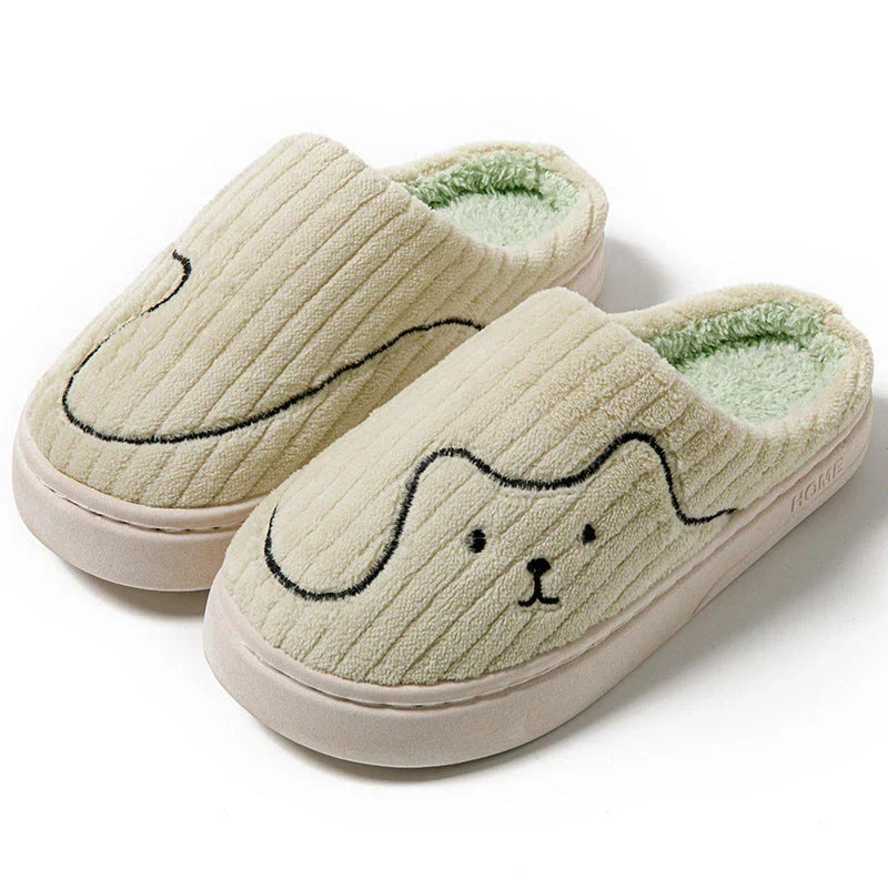 Comfy cat-themed slippers with plush material, striped pattern, and variety of color options