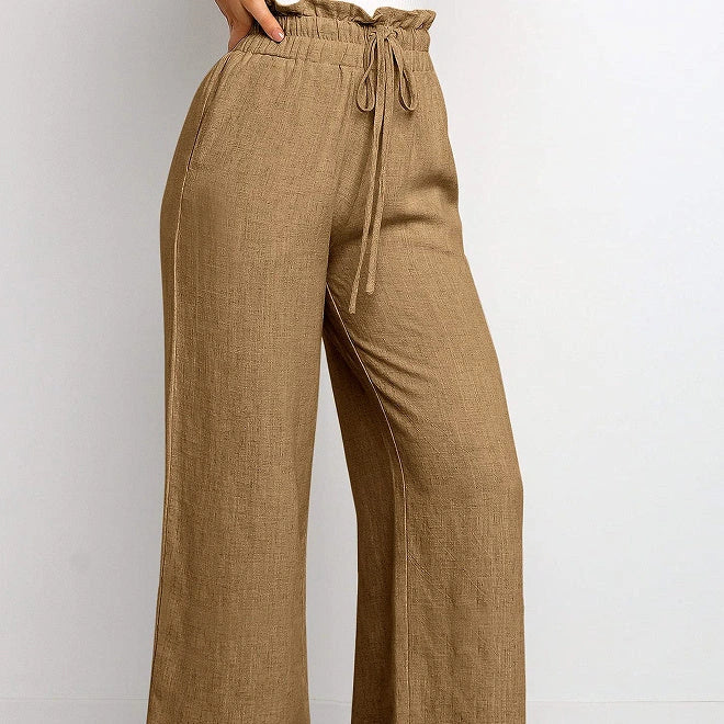 Stylish elastic waistband wide leg cropped pants in various colors