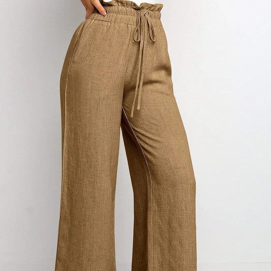 Stylish elastic waistband wide leg cropped pants in various colors