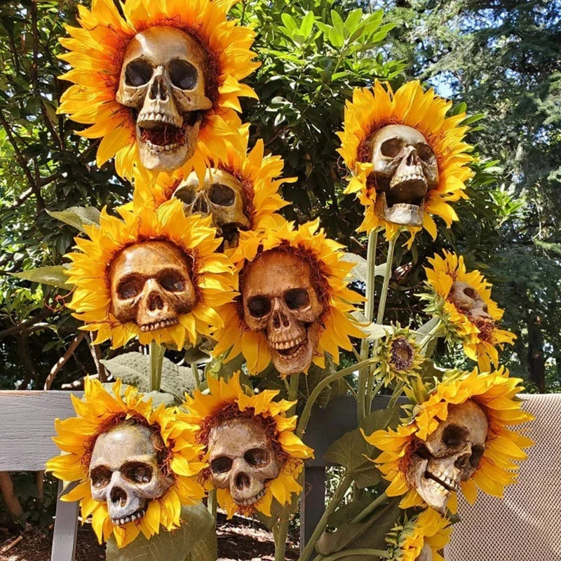 Eerie Sunflower Halloween Decoration with Skull-Shaped Blooms for Haunting Garden Display