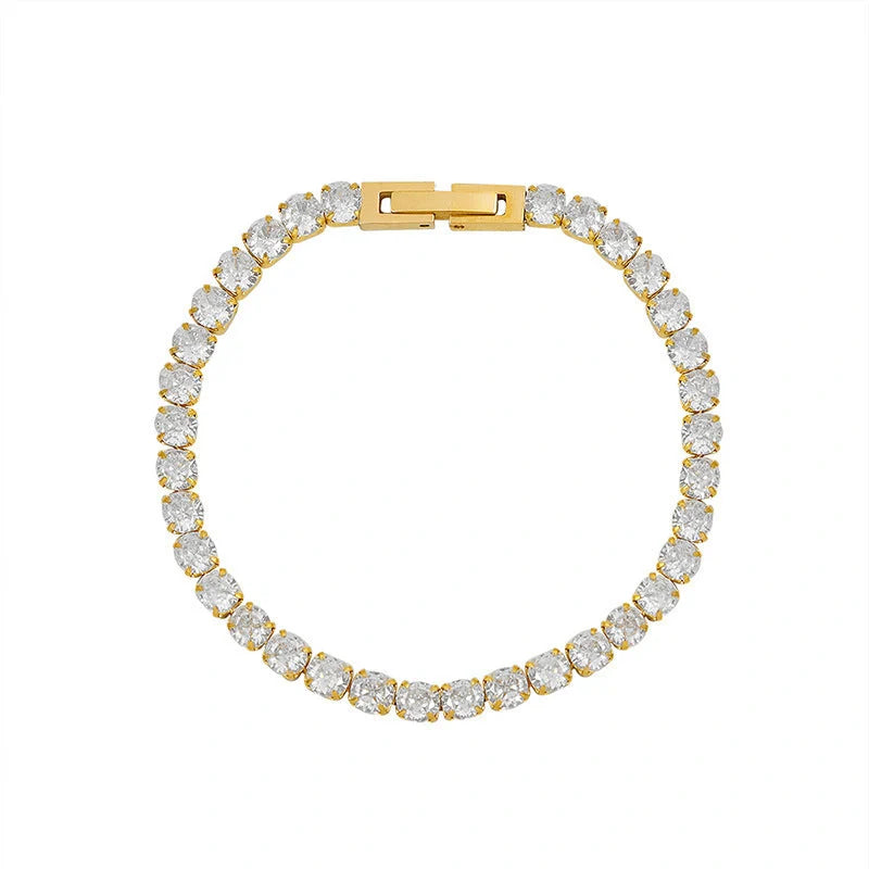 Women's titanium steel zircon bracelet with geometric design and double-safety clasps