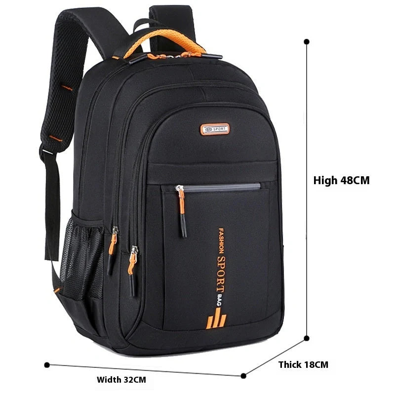 Men's large capacity anti-theft computer backpack in green, blue, black, and orange