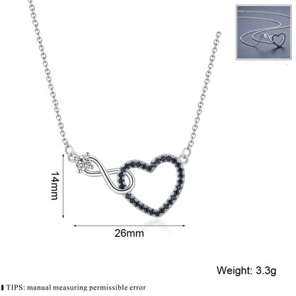 Hollow heart-shaped zircon necklace with titanium steel pendant in black