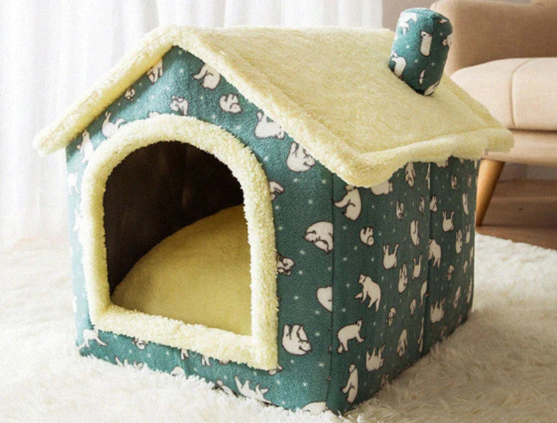 Cozy pet hideaway: Plush, foldable dog house and cat bed in various stylish designs