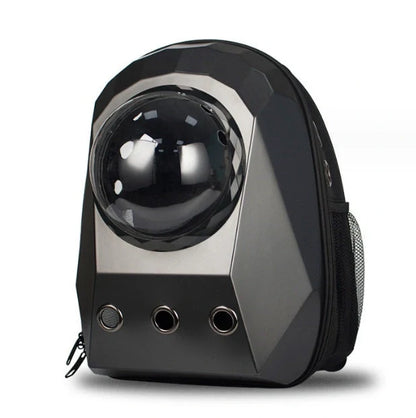 Space capsule style cat carrier backpack with transparent window and ventilation holes