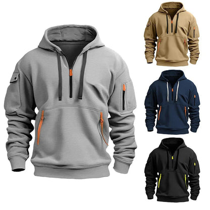 Cozy Hooded Pullover in Black, Navy Blue, Khaki, and Light Gray Colors