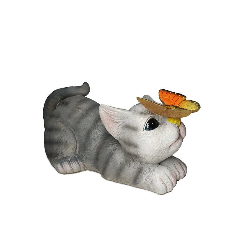 Creative resin cat solar sculpture ornaments for garden decoration