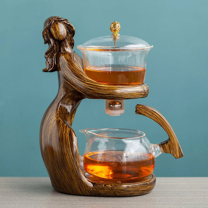 Maid Semi-automatic Tea Set with heat-resistant glass and stainless steel filters